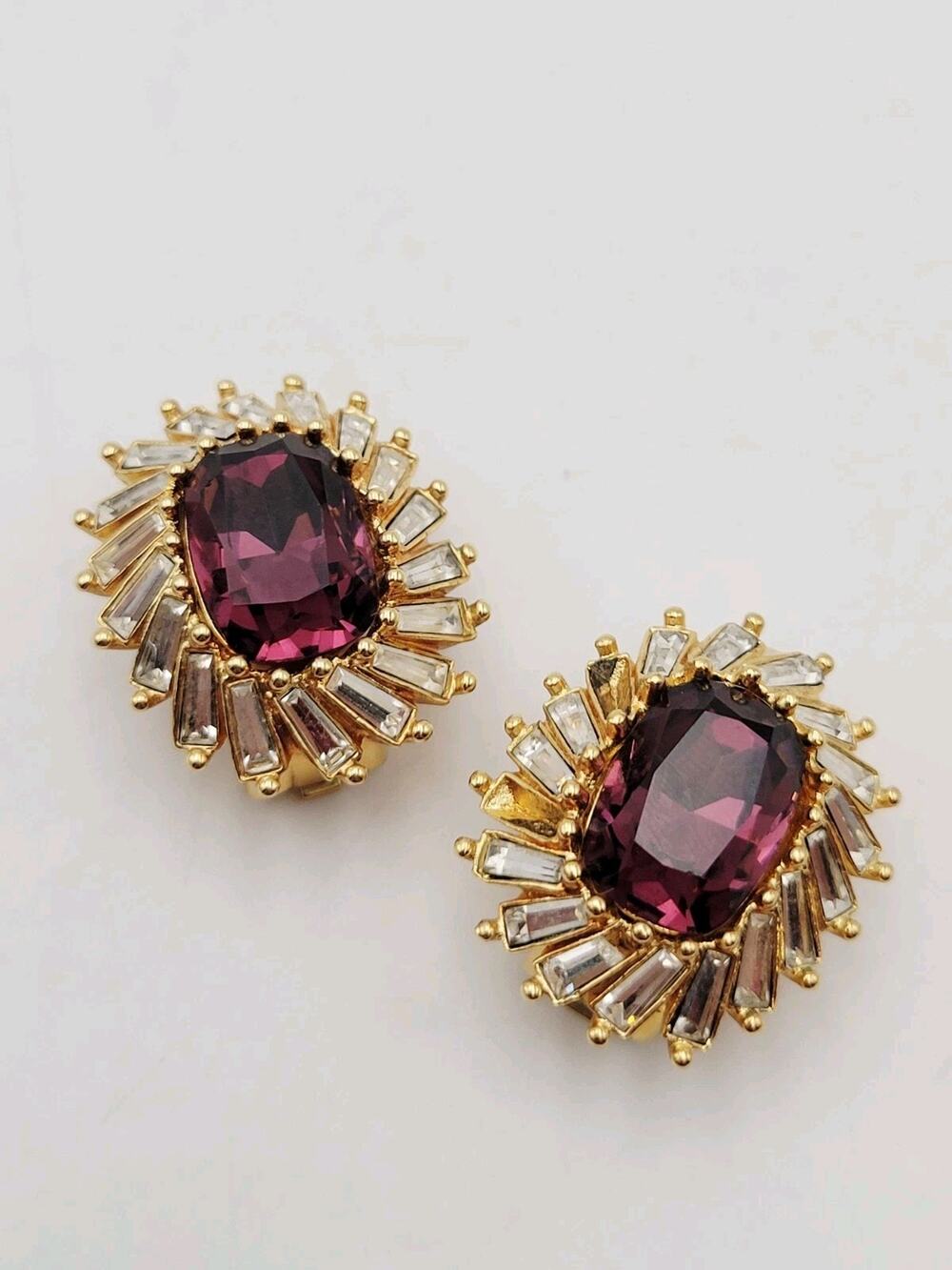 Christian Dior Authentic Amethyst Purple Gold Clip Earrings Missing Stones VTG